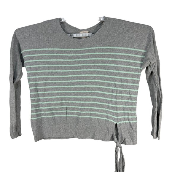 St Johns Bay Womens XL Knit Pullover Sweater Green Stripes Tie Hem Long Sleeve - Picture 1 of 5